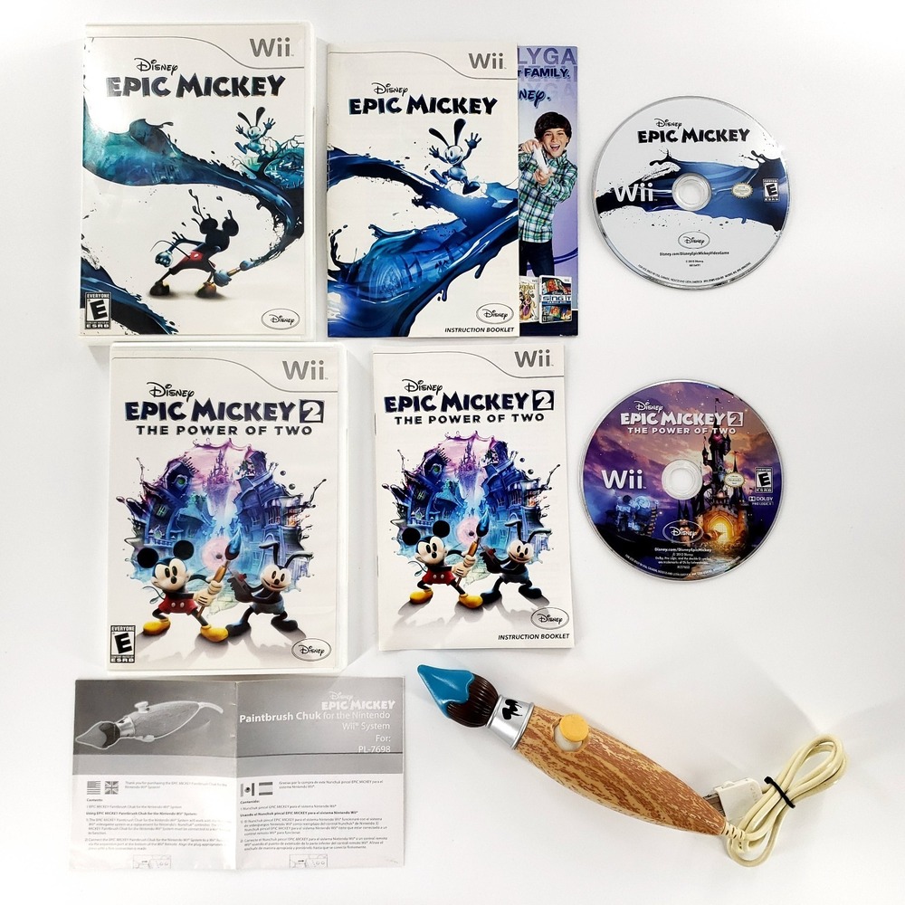 Disney Epic Mickey 1 & 2 w/ Paintbrush Controller Nintendo Wii Complete Tested